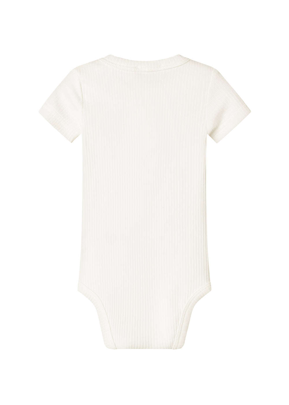 Hvid bodystocking med korte ærmer og rund hals, ribbet stof
