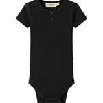 Sort kortærmet bodystocking med knaplukning foran