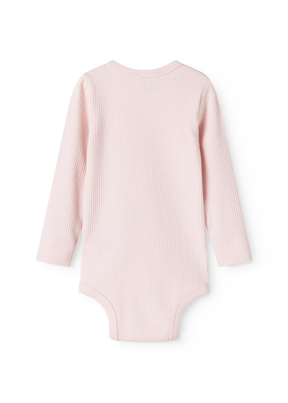 Rosa langærmet bodystocking set bagfra med rund hals og lodrette striber