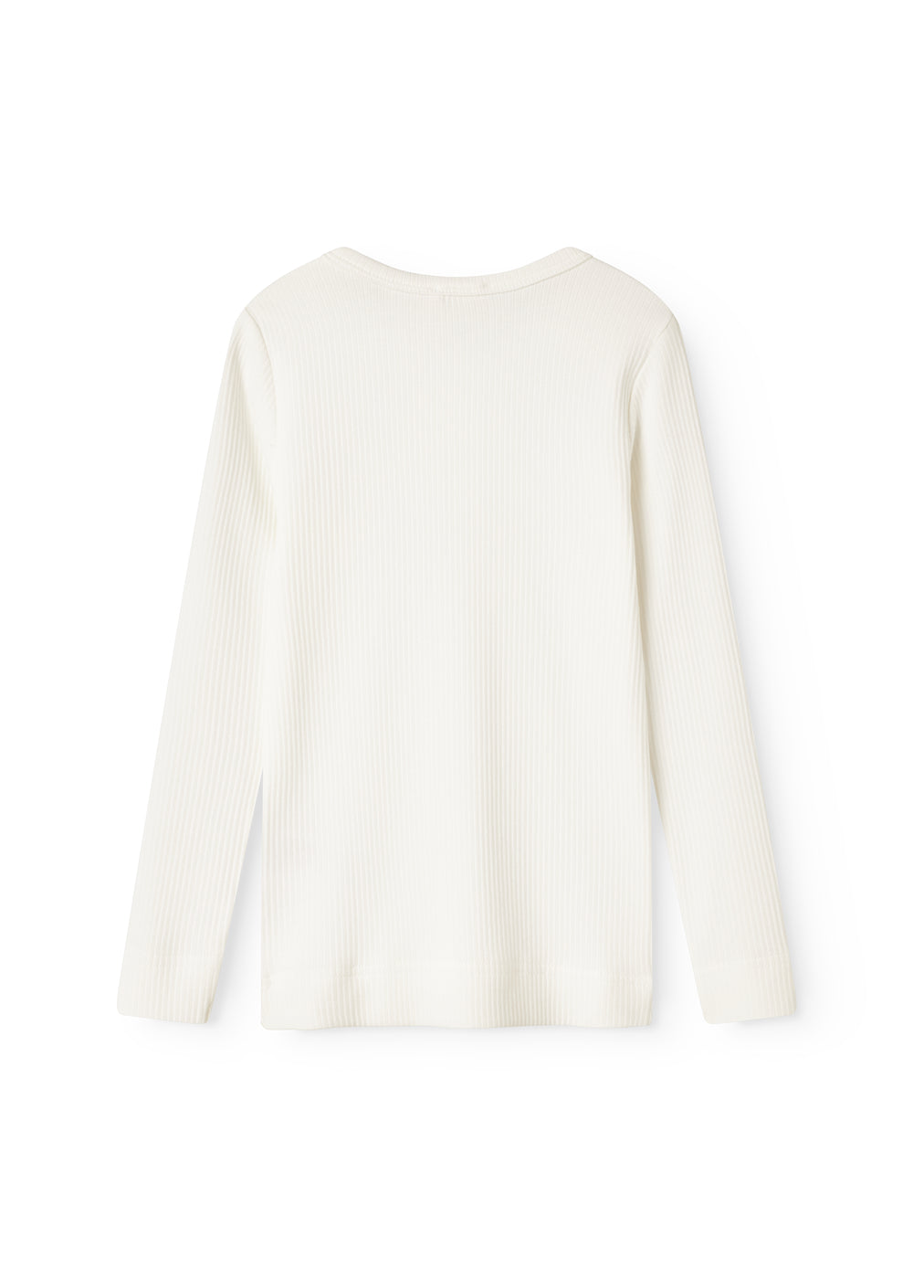 Langærmet hvid t-shirt med rund hals og ribbet ryg