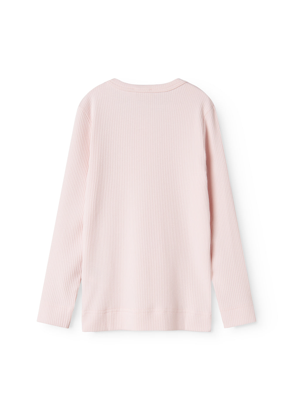 Lyserød langærmet baby-T-shirt med rund hals og ribstribet mønster