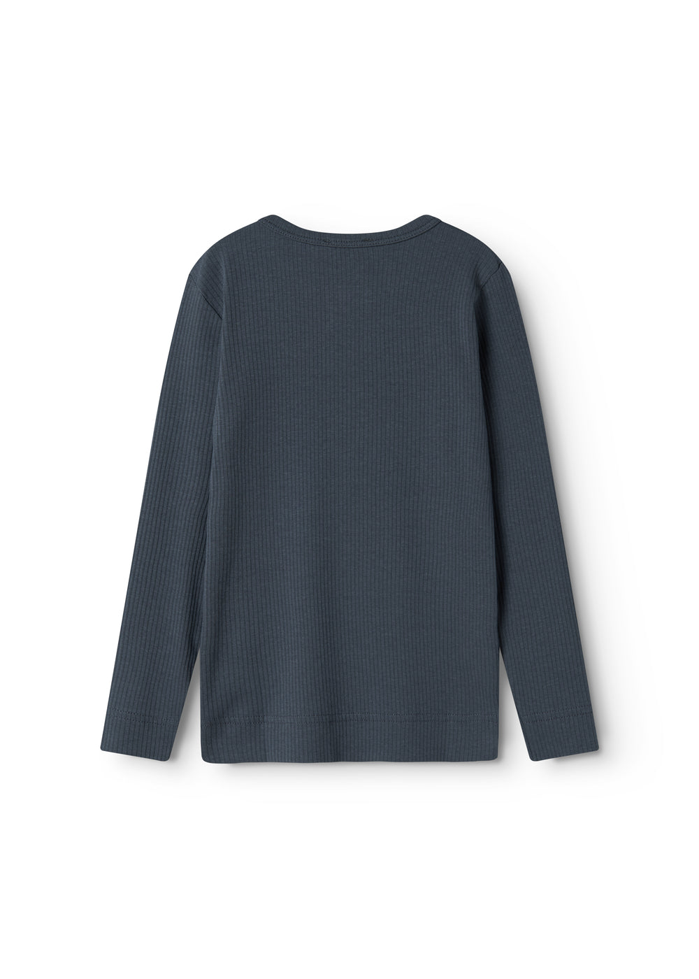 Mørkeblå langærmet t-shirt i ribstrik med rund hals og glat bagside