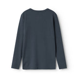 Mørkeblå langærmet t-shirt i ribstrik med rund hals og glat bagside