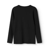 Sort langærmet T-shirt set bagfra, glat forløb uden synlige mærker