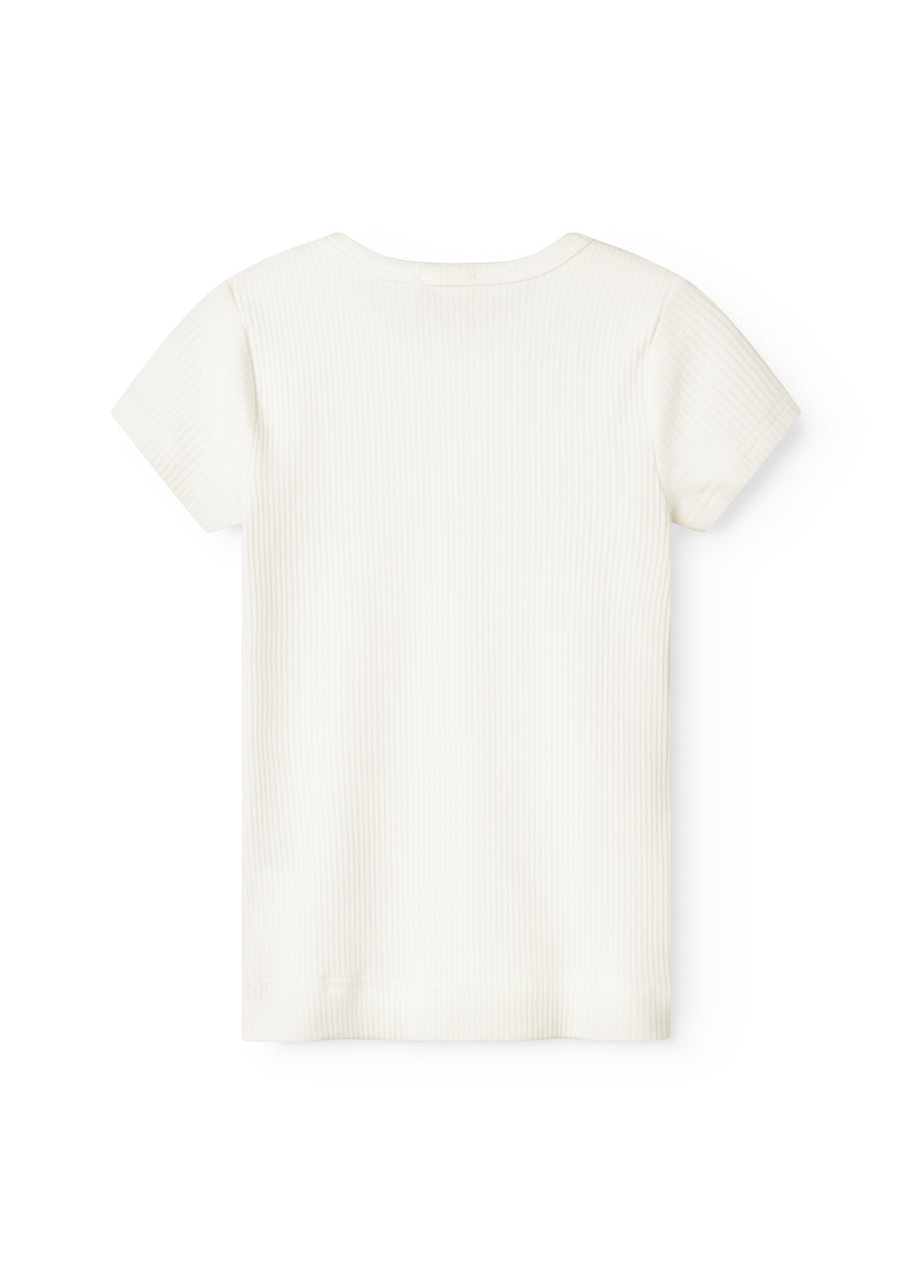 Cremefarvet kortærmet t-shirt med stribet ribstruktur og rund hals