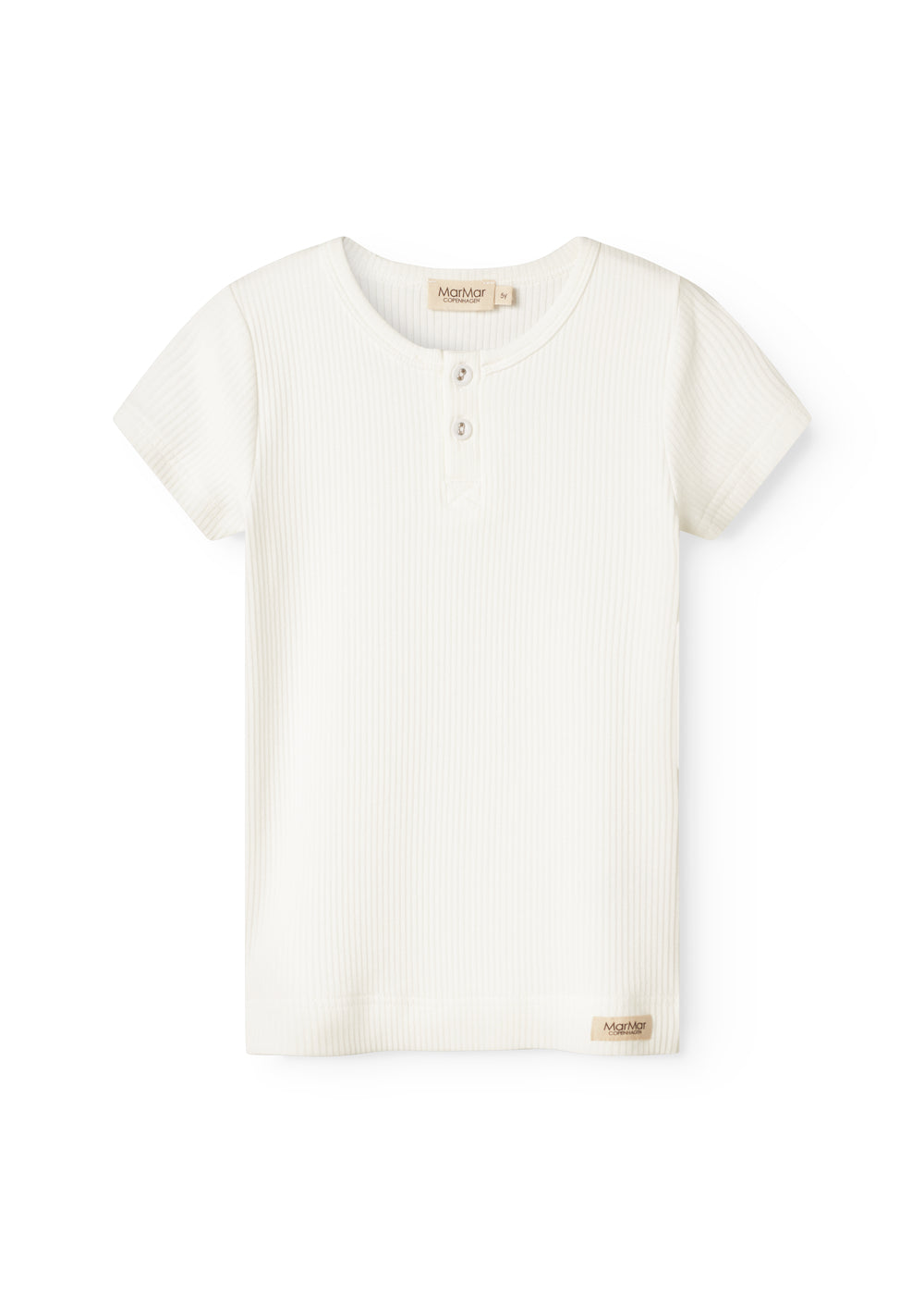 Cremefarvet kortærmet t-shirt med knaplukning og stribet struktur