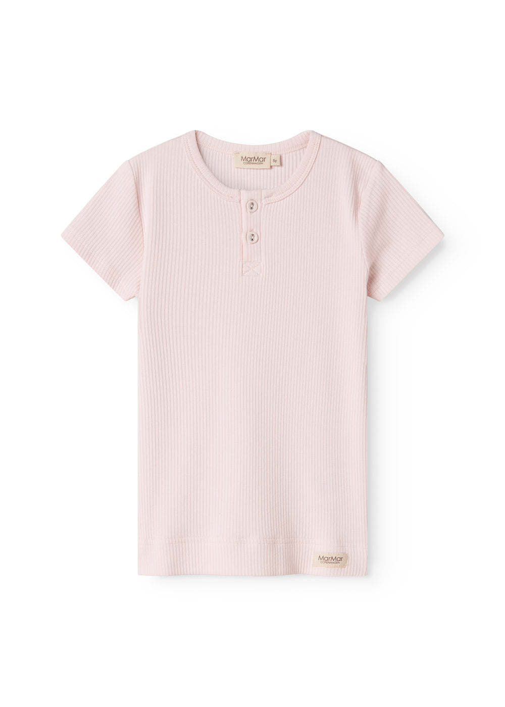 Kortærmet T-shirt i lys rosa med knaplukning ved halsen