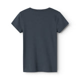 Børne-T-shirt i mørkeblå ribstrik, kortærmet rund hals (bag)