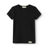 Sort korte ærmet T-shirt med knapstolpe foran