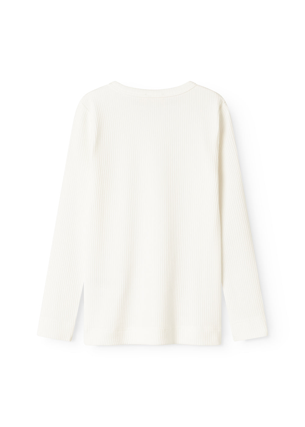 Langærmet enkel T-shirt i offwhite, set bagfra, rund hals og glat overflade