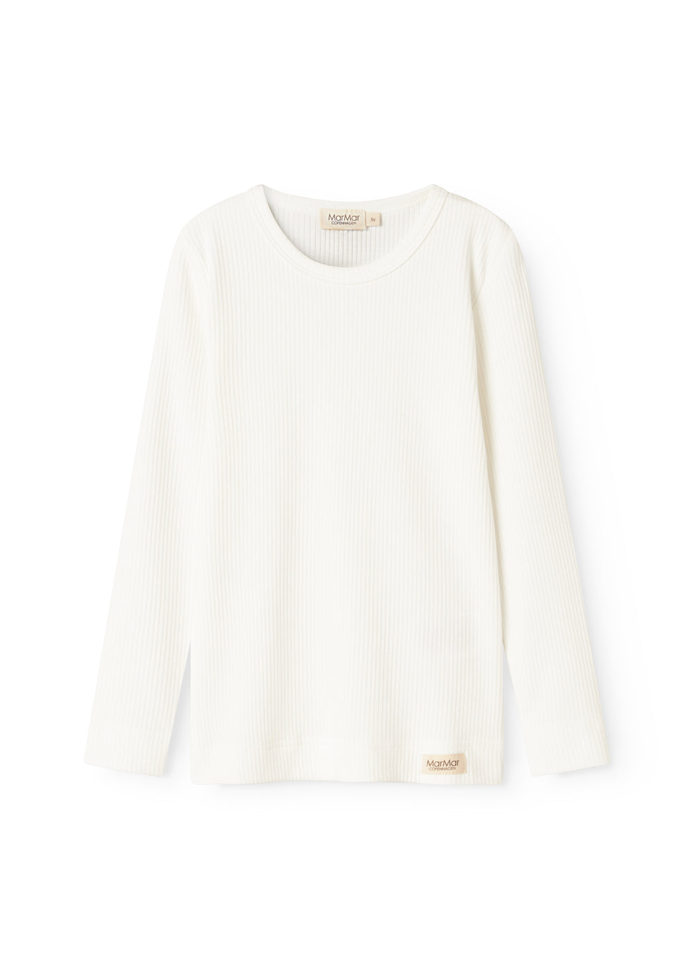 Langærmet enkel T-shirt i offwhite med rund hals og ribkant