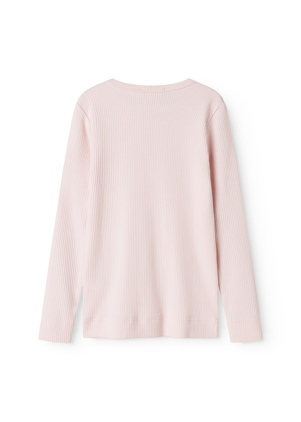 Langærmet T-shirt med rund hals i lys rosa, ensfarvet for og bag