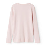 Langærmet T-shirt med rund hals i lys rosa, ensfarvet for og bag