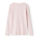 Langærmet T-shirt med rund hals i lys rosa, ensfarvet for og bag