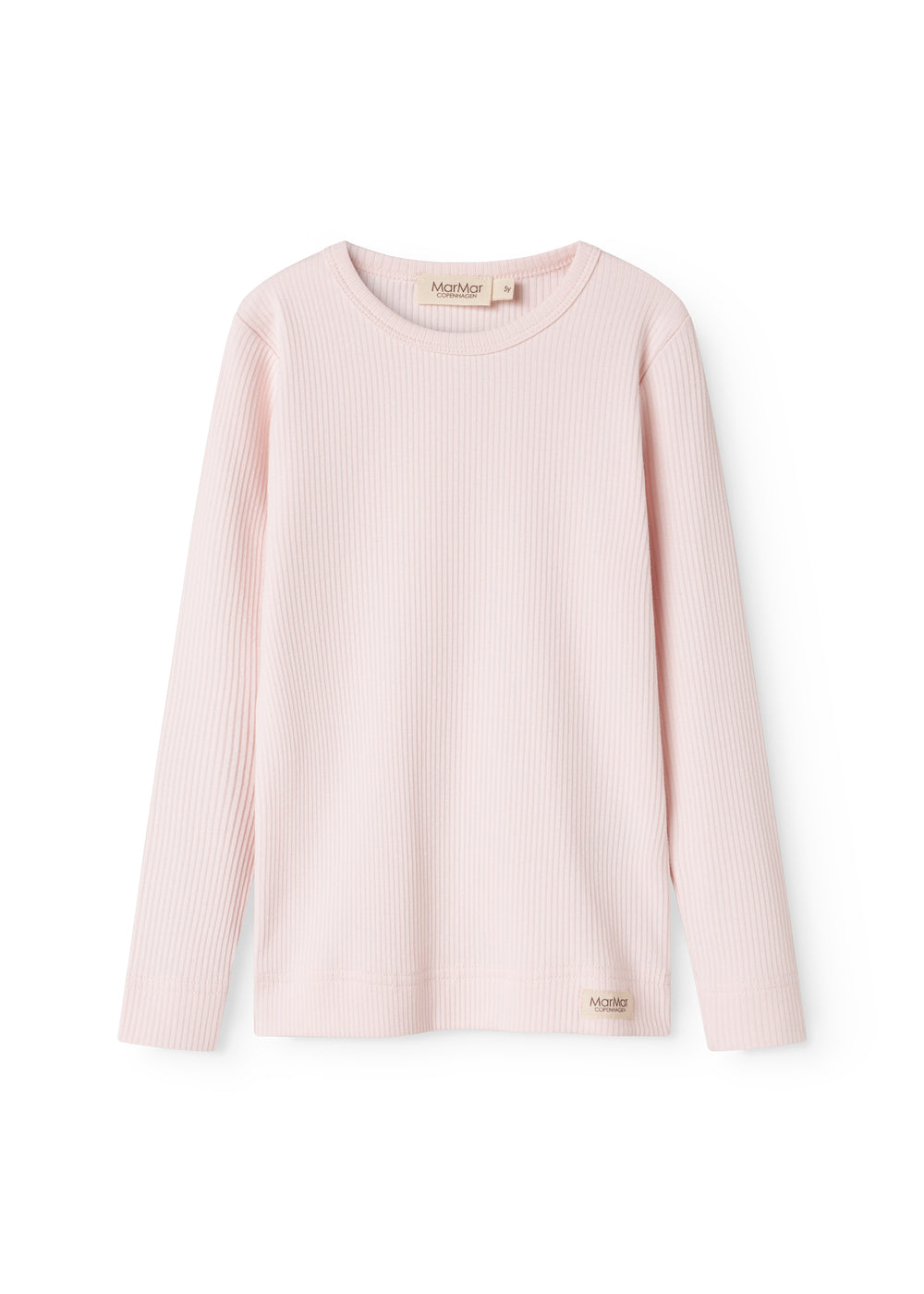 Langærmet T-shirt med rund hals i lys rosa, ensfarvet strik