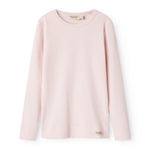 Langærmet T-shirt med rund hals i lys rosa, ensfarvet strik