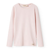 Langærmet T-shirt med rund hals i lys rosa, ensfarvet strik