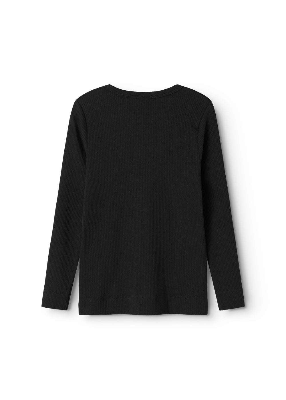 Sort langærmet T-shirt med rund hals, bagset med glat overflade.