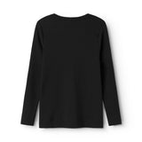 Sort langærmet T-shirt med rund hals, bagset med glat overflade.