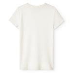 Kortærmet baby-T-shirt i hvid ribstruktur, set bagfra med rund hals
