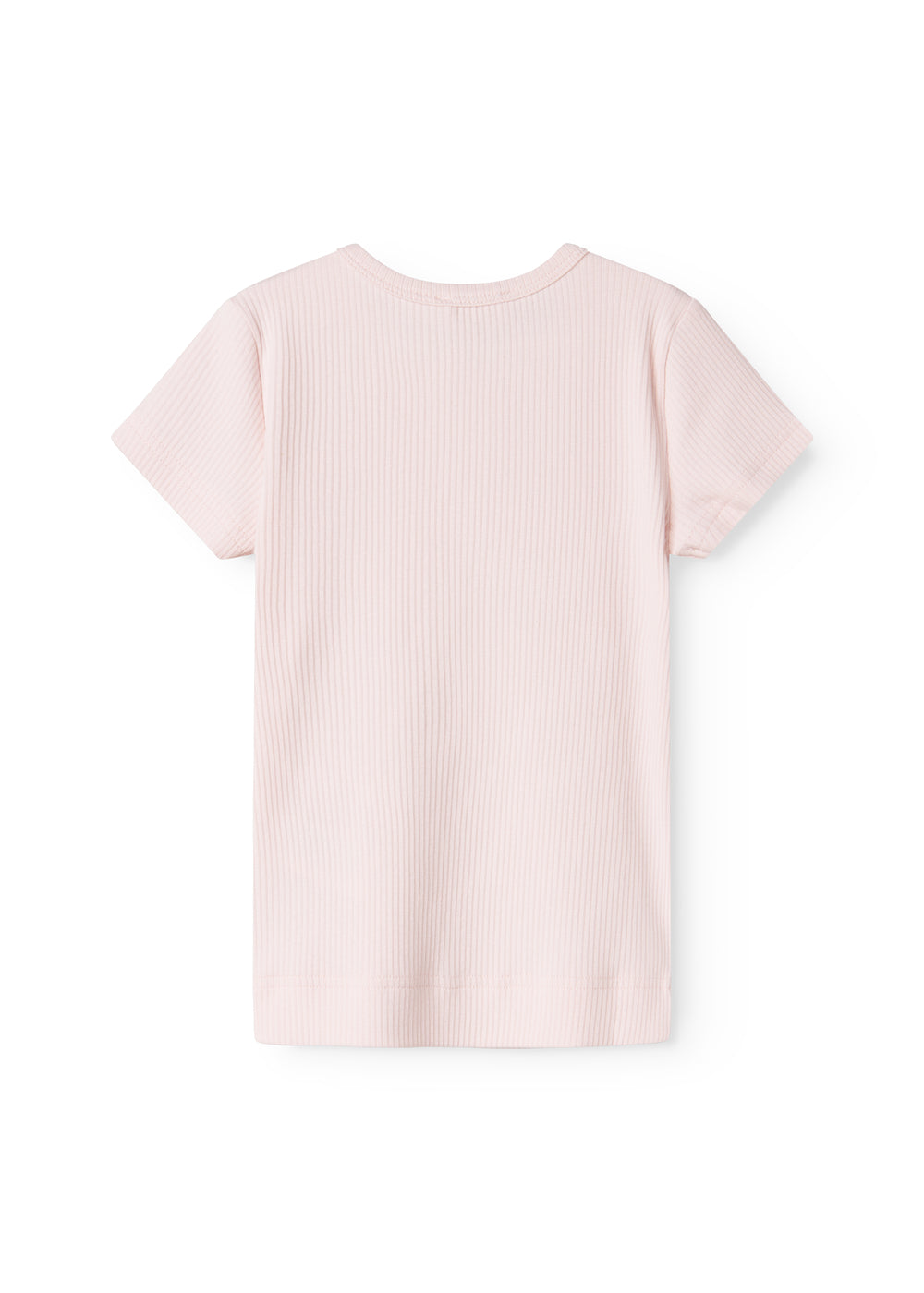 Lyserød baby-T-shirt med korte ærmer og fine striber (ryg)