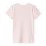 Lyserød baby-T-shirt med korte ærmer og fine striber (ryg)
