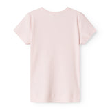 Lyserød baby-T-shirt med korte ærmer og fine striber (ryg)