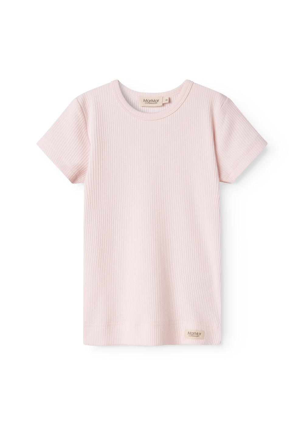 Lyserød baby-T-shirt med korte ærmer og fine striber