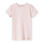 Lyserød baby-T-shirt med korte ærmer og fine striber