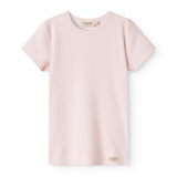 Lyserød baby-T-shirt med korte ærmer og fine striber
