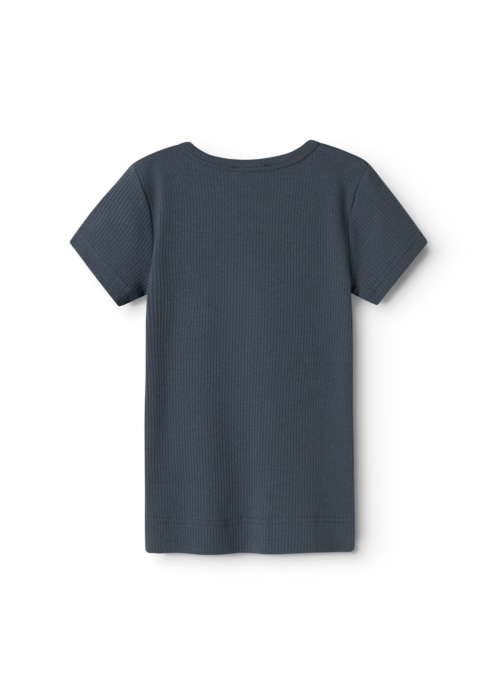 Mørkeblå kortærmet T-shirt med rund halsudskæring, ensfarvet.