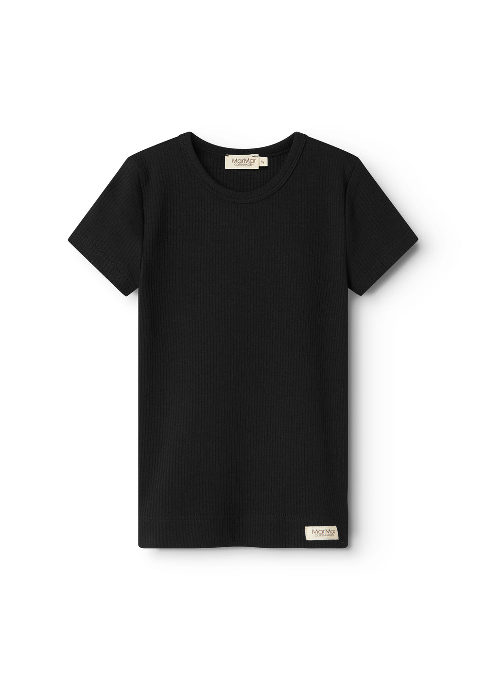 Sort kortærmet T-shirt med rund hals og ribkant