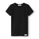 Sort kortærmet T-shirt med rund hals og ribkant