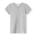 Lysegrå meleret kortærmet t-shirt med knapstolpe foran