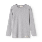 Langærmet t-shirt i lys gråmeleret stof, rund halsudskæring og lange ærmer