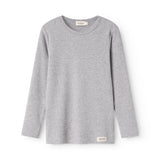 Langærmet t-shirt i lys gråmeleret stof, rund halsudskæring og lange ærmer