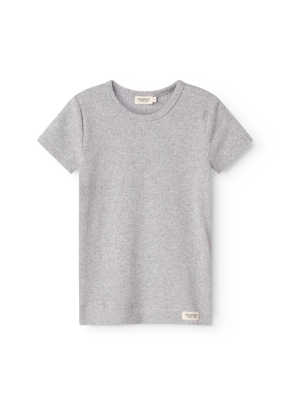 Kortærmet T-shirt i lys grå melange, rund hals og enkel front.