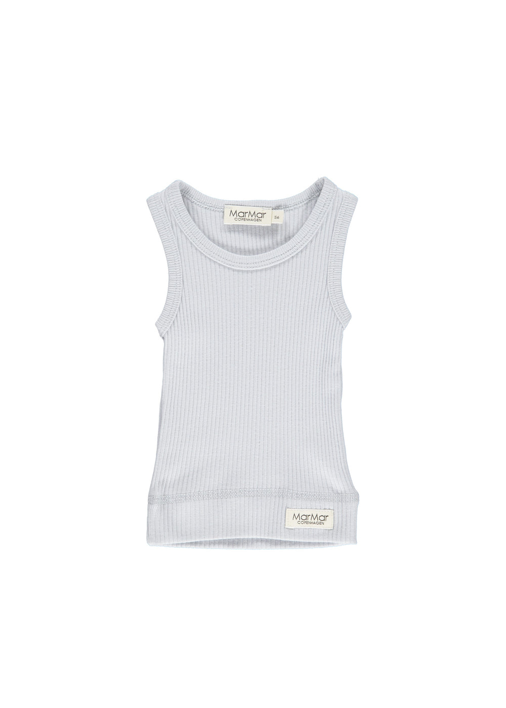Babysinglet i lyseblå ribstrik, ærmeløs, rund hals