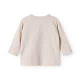Beige meleret langærmet bluse med rund hals og ensartet forløb