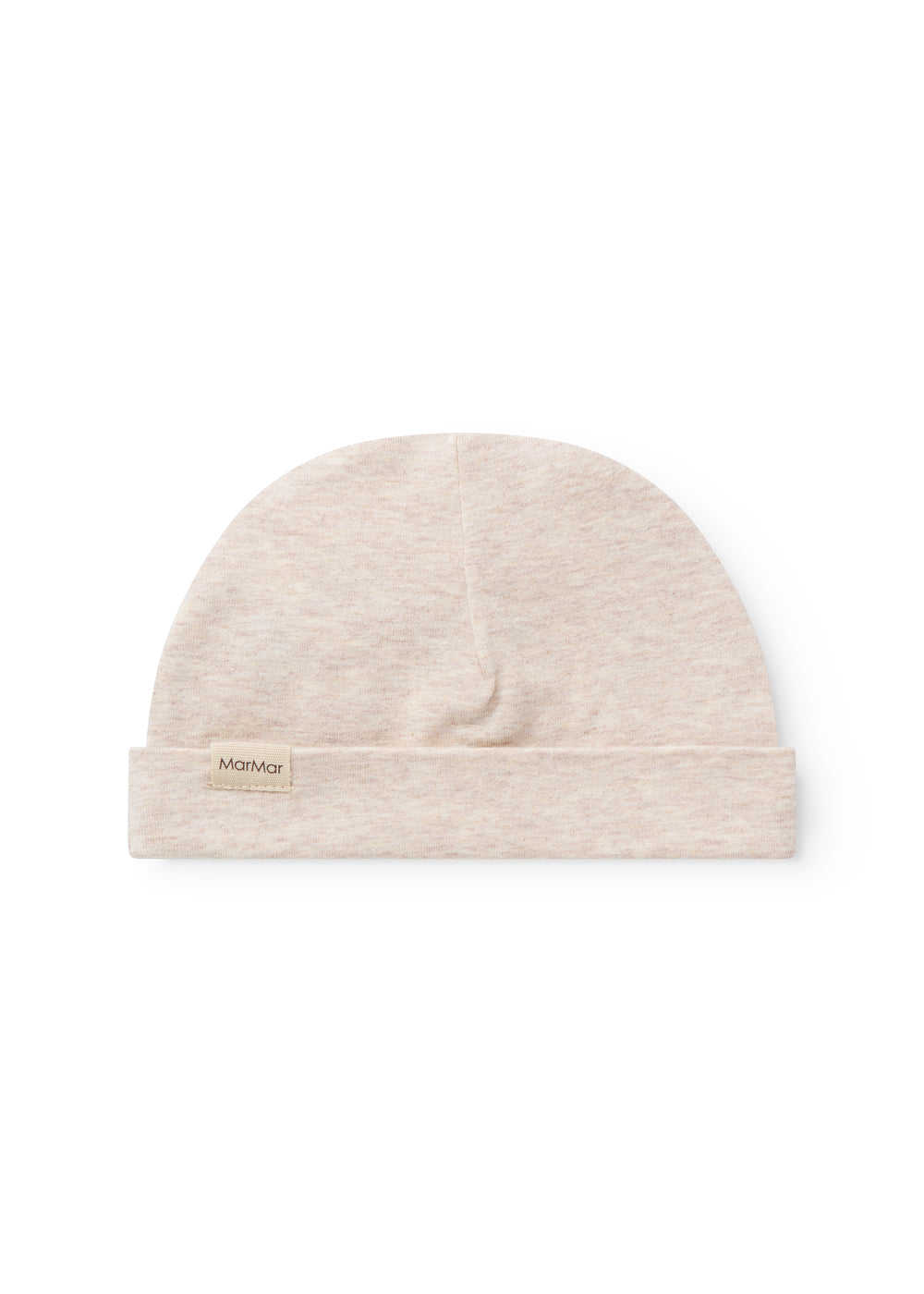 Lys beige melange babys-hue i strik med fold og søm foran, Marmar-mærke