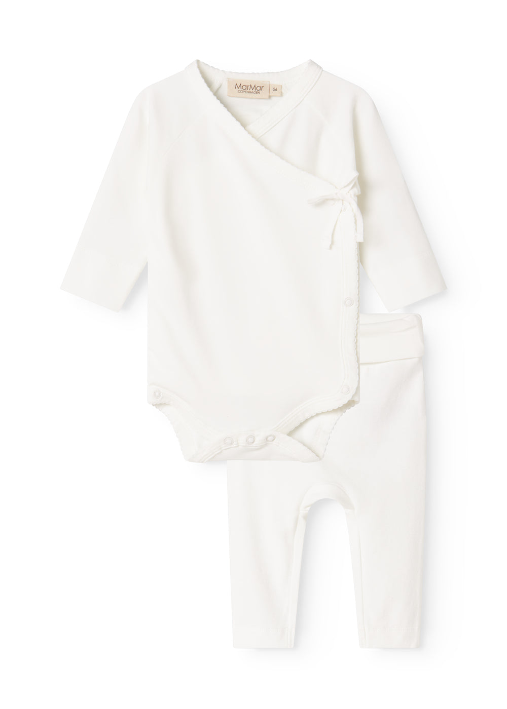 Hvid babybody og bukser i sæt med bindedetalje