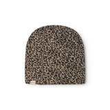 Brun leopardmønstret beaniehue med rund top