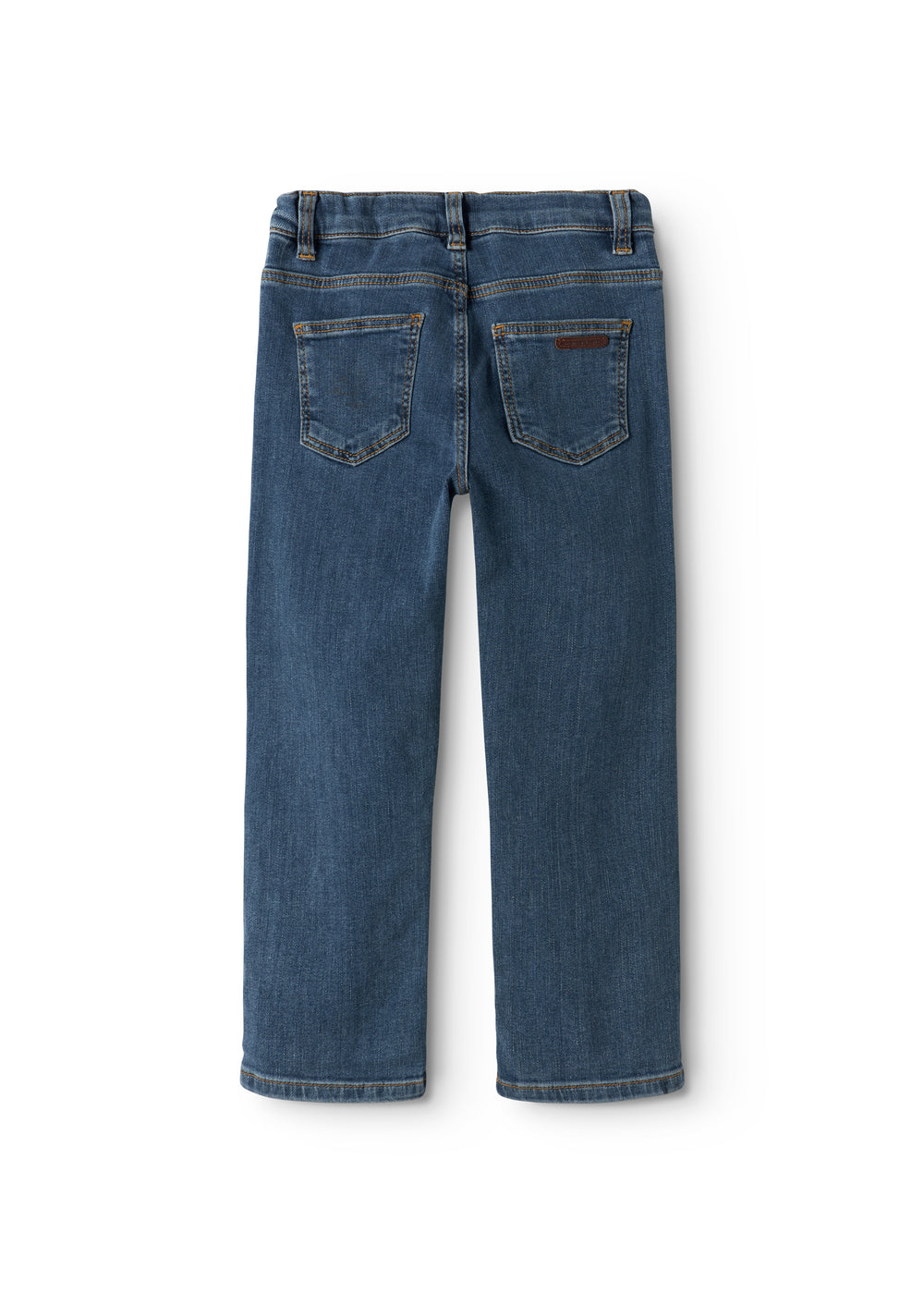 Pallas N jeans i mid indigo denim, fladtliggende med baglommer og syninger