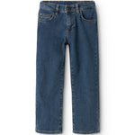 Pallas N jeans i mid indigo denim, fladtliggende med forlommer og knaplukning