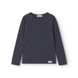 Mørkeblå langærmet basis-T-shirt med raglanærmer og rund hals