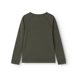 Langærmet t-shirt i mørkegrøn, ensfarvet set bagpå med lange ærmer.