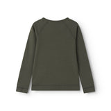 Langærmet t-shirt i mørkegrøn, ensfarvet set bagpå med lange ærmer.