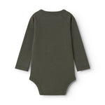 Langærmet bodystocking i mørkegrøn med rund hals og glat ryg uden synlige detaljer.