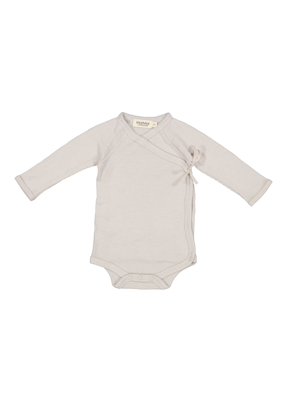 Belita uld rib bodystocking i lysebeige med knude ved brystet og lange ærmer