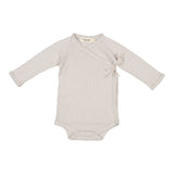 Belita uld rib bodystocking i lysebeige med knude ved brystet og lange ærmer
